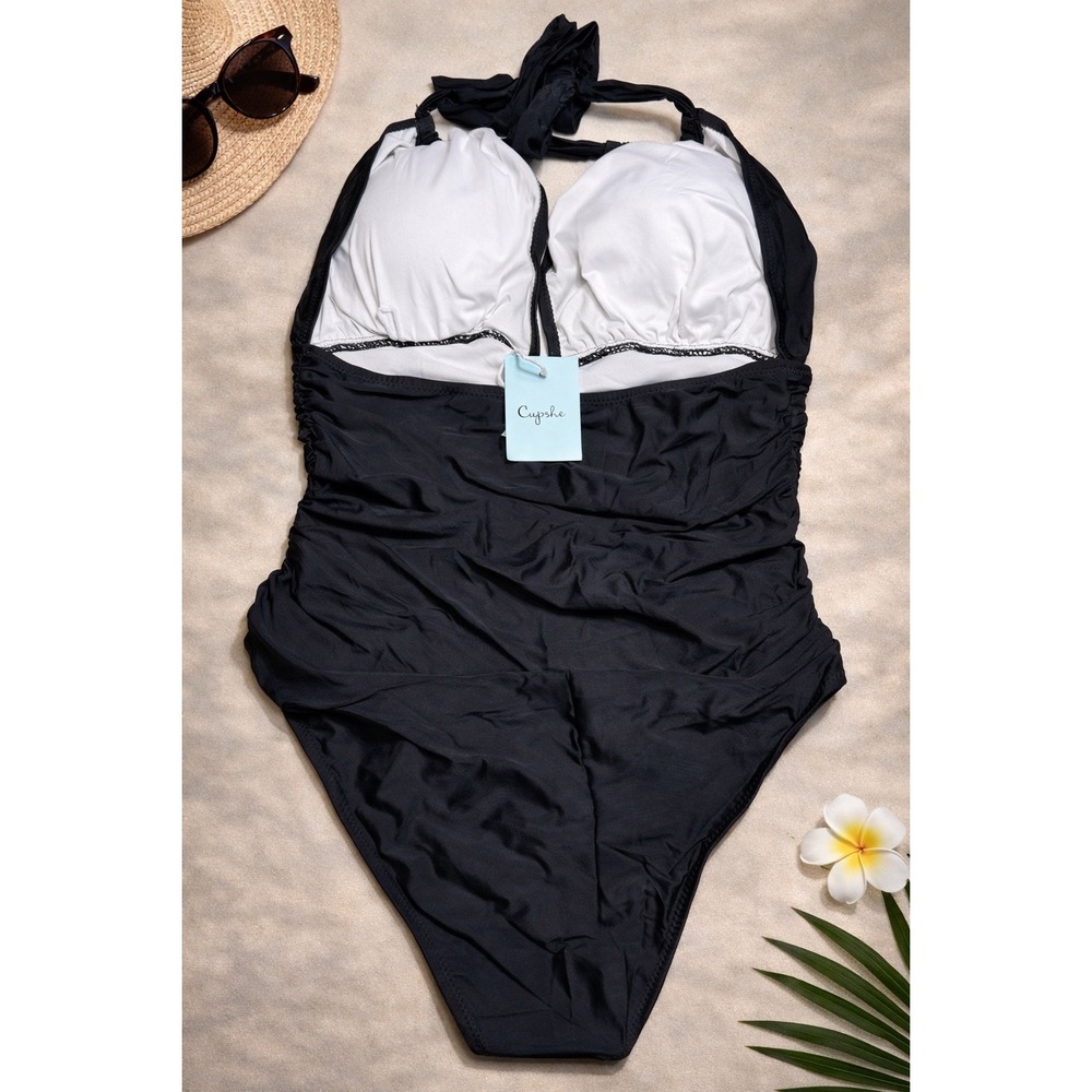 CUPSHE Keep Secrets Black Halter One-Piece Swimsuit | NWT - SIZE M - Picture 7 of 11